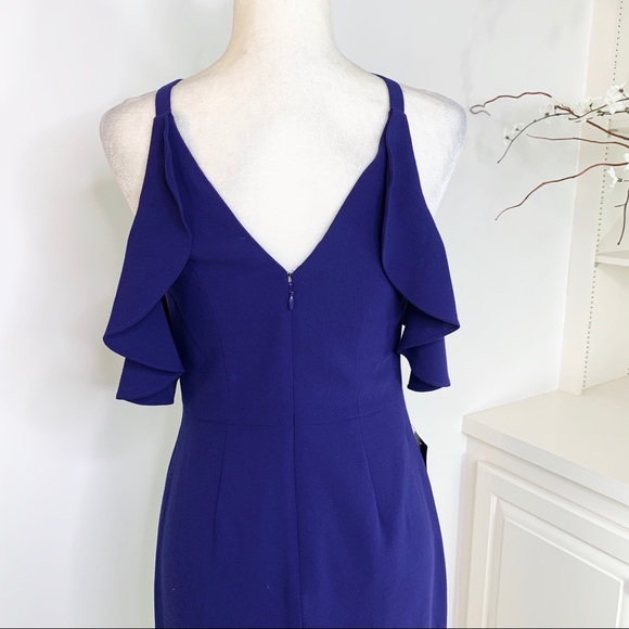 BCBGMaxAzria Elise cold shoulder Ruffle dress Blue - Picture 10 of 12